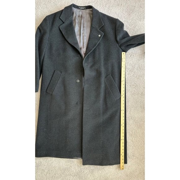 Andrew Fezza R-46 Black Wool & Cashmere Blend Mens Long Overcoat w/ Lapel Pin - Picture 8 of 16